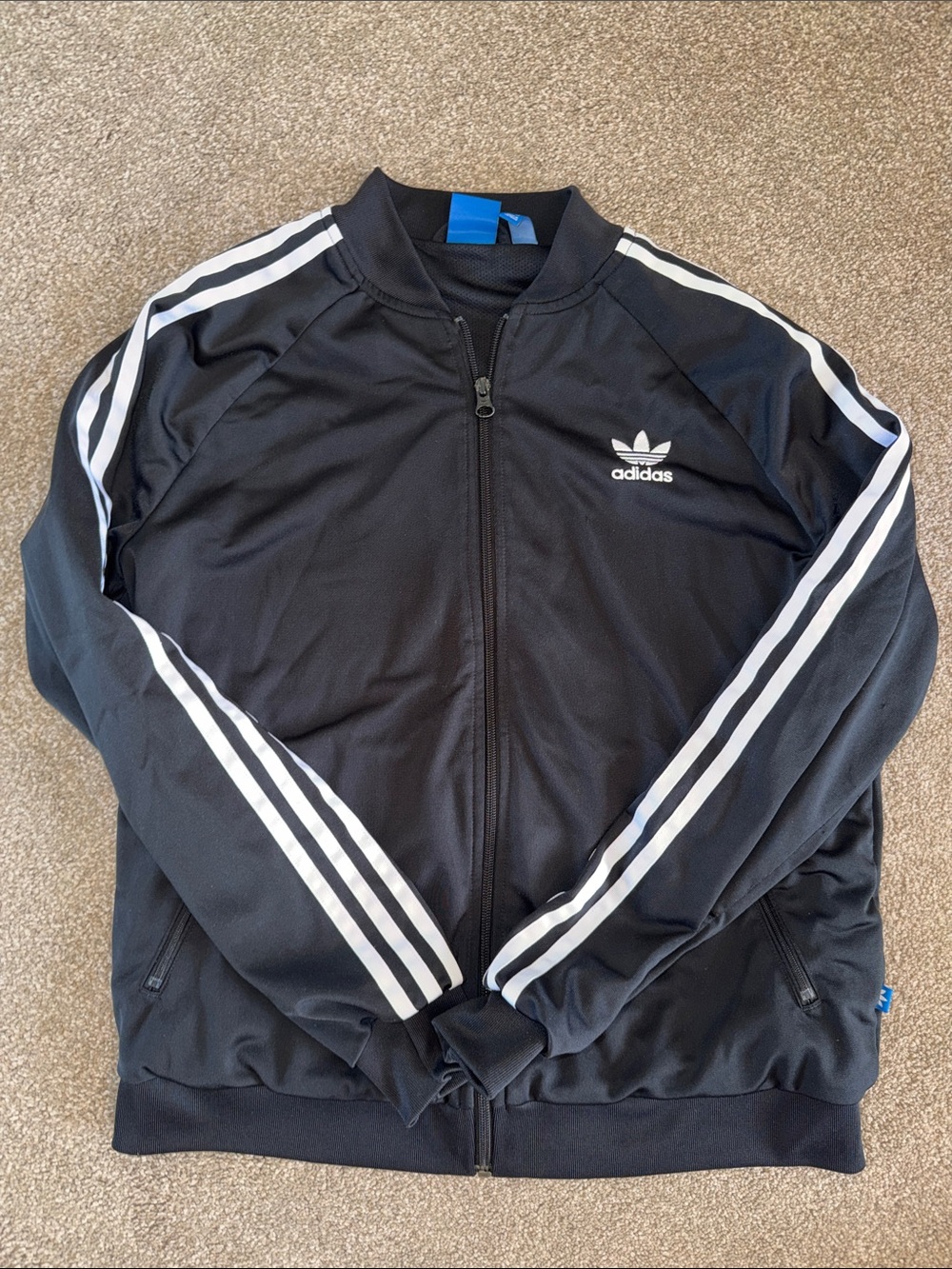 ADIDAS Women's Track Jacket Black w/White Logo Zip Up Classic Look Size Large